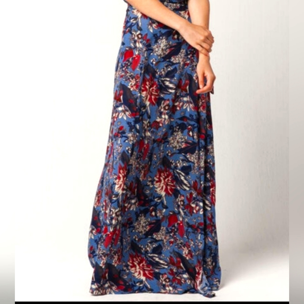 New Honey Punch Blue Floral Maxi Skirt Sz S